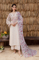 BATIK-3PC DHANAK EMBROIDERED SHIRT WITH WOOL PRINTED SHAWL AND EMB TROUSER -W.J-5040