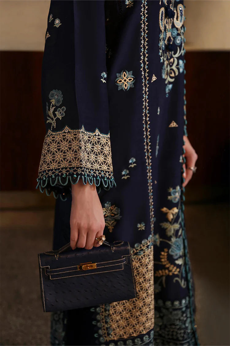 ZAHA-3PC DHANAK EMBROIDERED SHIRT WITH DHANAK EMBROIDRED SHAWL & TROUSER-W.J-1923