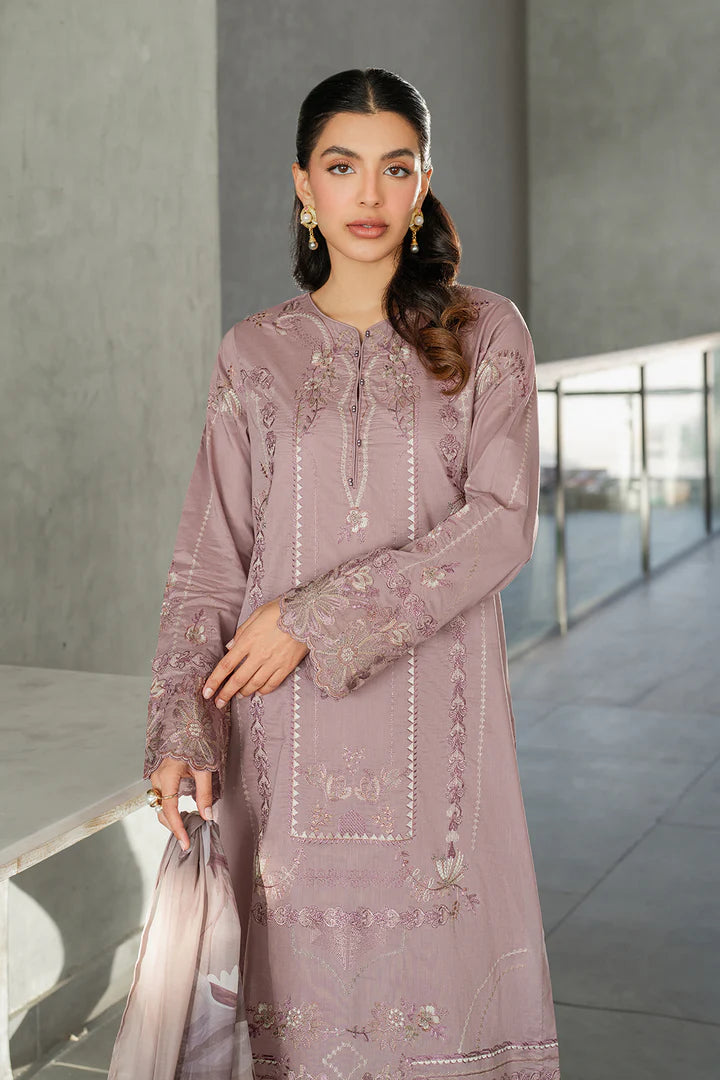 IZNIK-3PC DHANAK EMBROIDERED SHIRT WITH COUTRAI PRINTED SHAWL AND TROUSER-W.J-1805