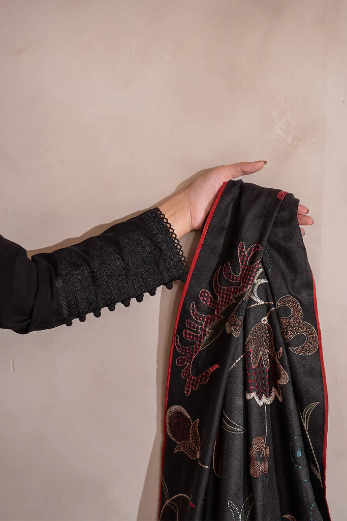 IZNIK-3PC DHANAK EMBROIDERED SHIRT WITH DHANAK EMBROIDERED SHAWL & TROUSER-W.J-1319