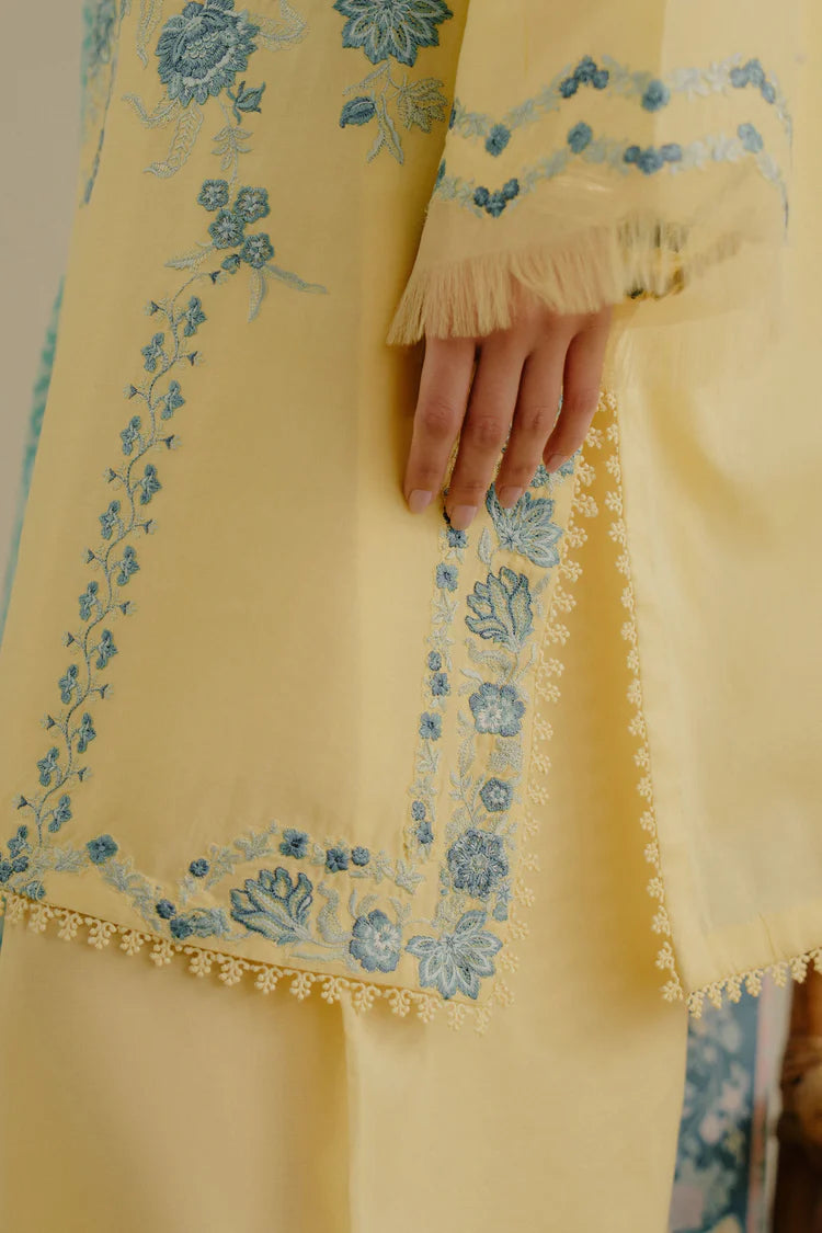 ZARASHAHJAHAN-3PC DHANAK EMBROIDERED SHIRT WITH COURTRAI WOOL PRINTED SHAWL AND TROUSER-W.J-1994