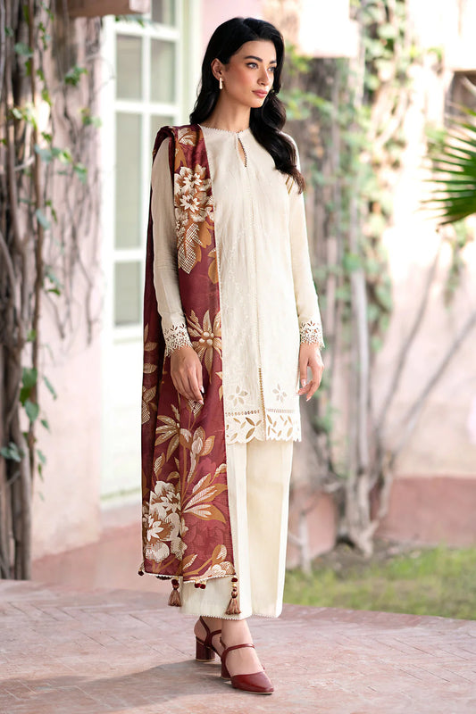 JAZMIN- 3PC DHANAK EMBROIDERED SHIRT WITH WOOL PRINT SHAWL AND TROUSER-W.J-1034