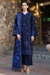 BATIK-3PC DHANAK EMBROIDERED SHIRT WITH COURTRAI PRINTED SHAWL AND TROUSER-W.J-4390