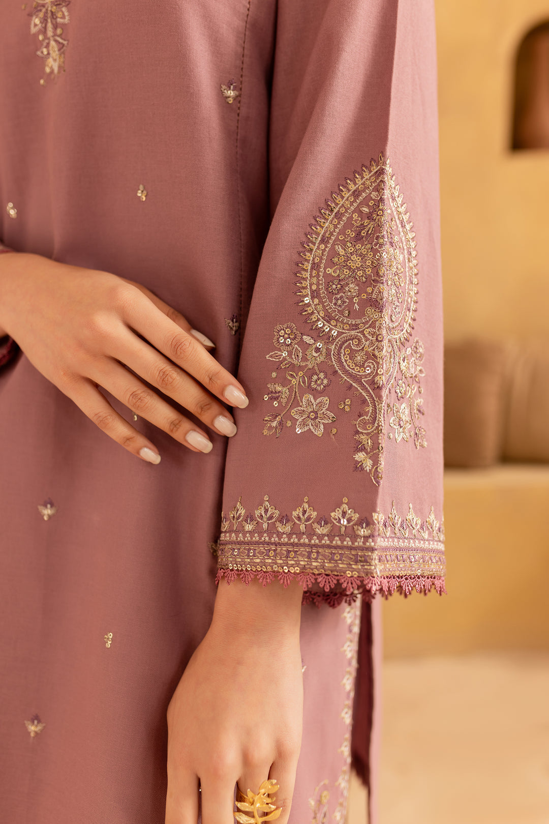BATIK-2PC SEQUIN DHANAK EMBROIDERED SHIRT WITH SEQUIN DHANAK EMBROIDERED TROUSER-W.J-1803
