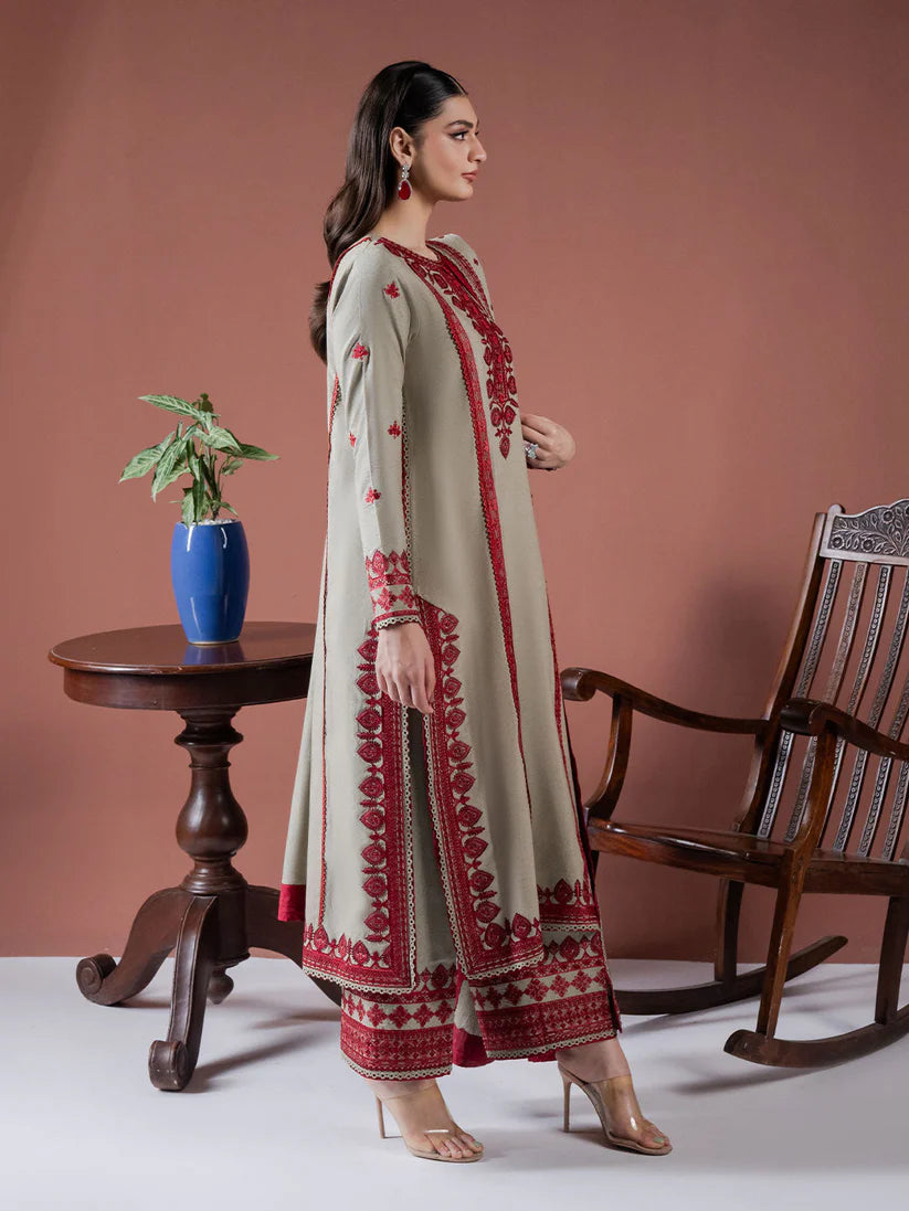 ASIM JOFA-3PC DHANAK EMBROIDERED SHIRT WITH DHANAK EMBROIDERED SHAWL AND EMB TROUSER-W.J-1900
