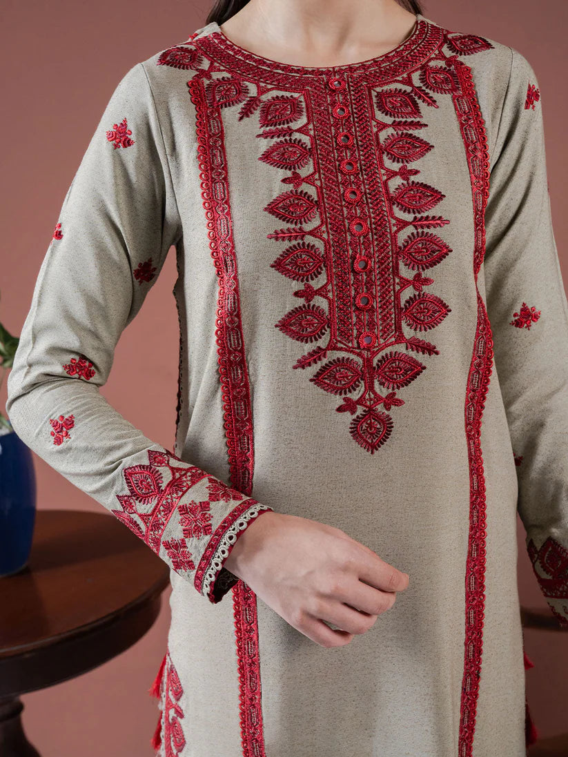 ASIM JOFA-3PC DHANAK EMBROIDERED SHIRT WITH DHANAK EMBROIDERED SHAWL AND EMB TROUSER-W.J-1900