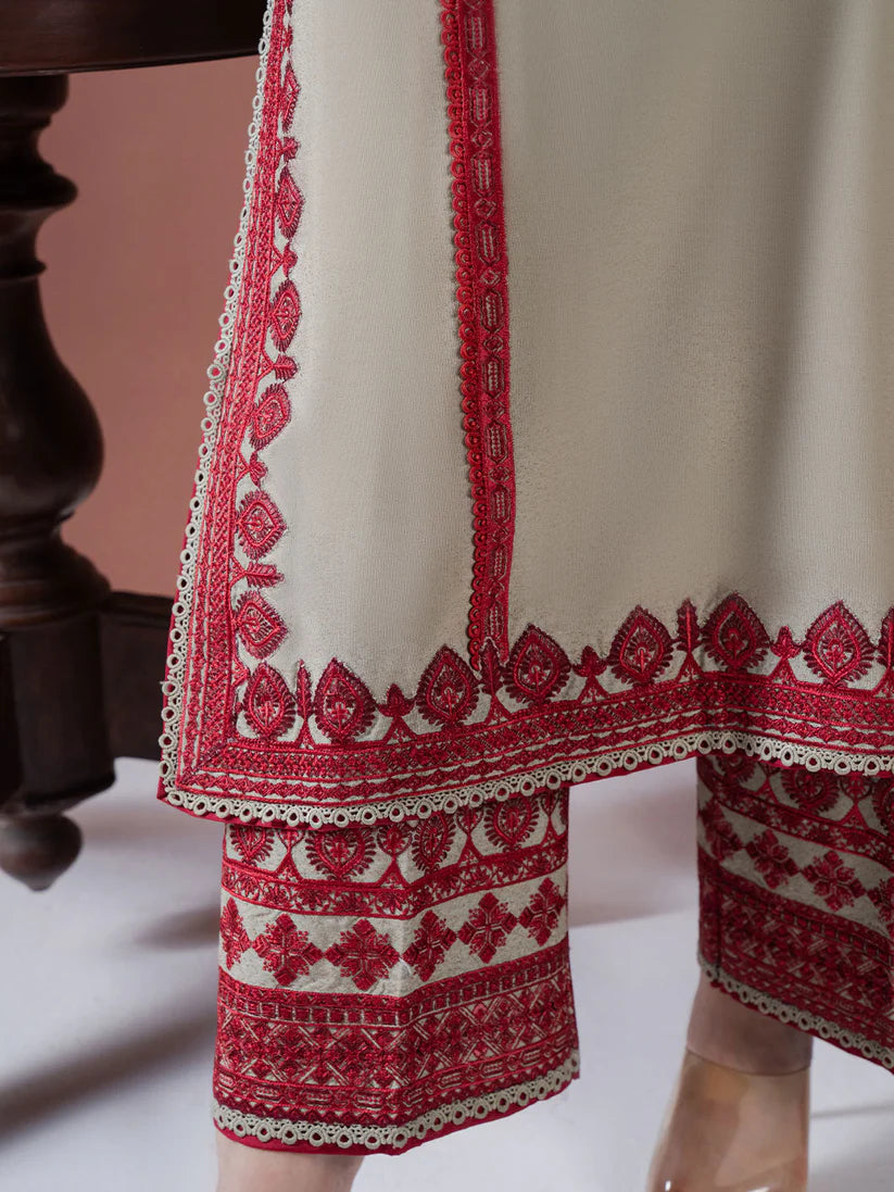 ASIM JOFA-3PC DHANAK EMBROIDERED SHIRT WITH DHANAK EMBROIDERED SHAWL AND EMB TROUSER-W.J-1900