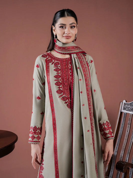 ASIM JOFA-3PC DHANAK EMBROIDERED SHIRT WITH DHANAK EMBROIDERED SHAWL AND EMB TROUSER-W.J-1900