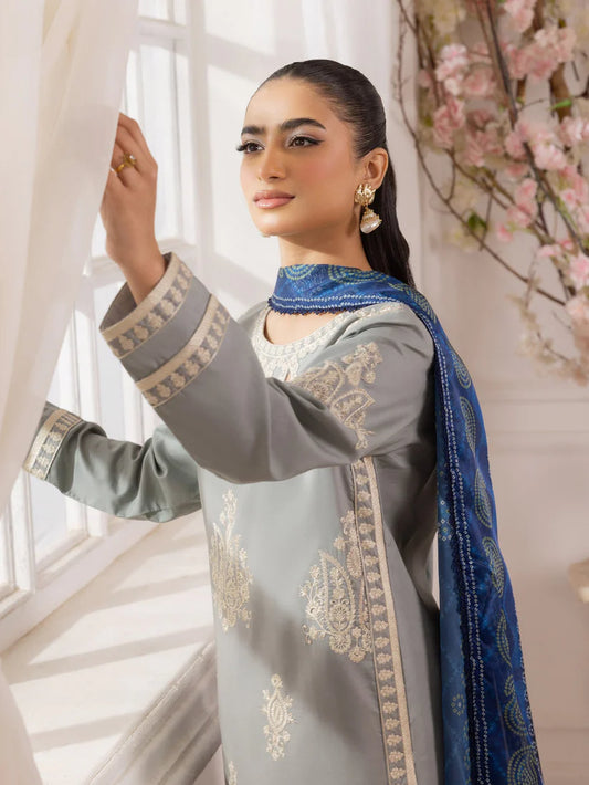 MOHAGNI-3PC LAWN EMBROIDERED SHIRT WITH MONARK PRINTED DUPATTA AND TROUSER-W.J-1715