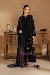 IZNIK-3PC DHANAK EMBROIDERED SHIRT WITH COUTRAI PRINTED SHAWL AND EMB TROUSER-W.J-5147