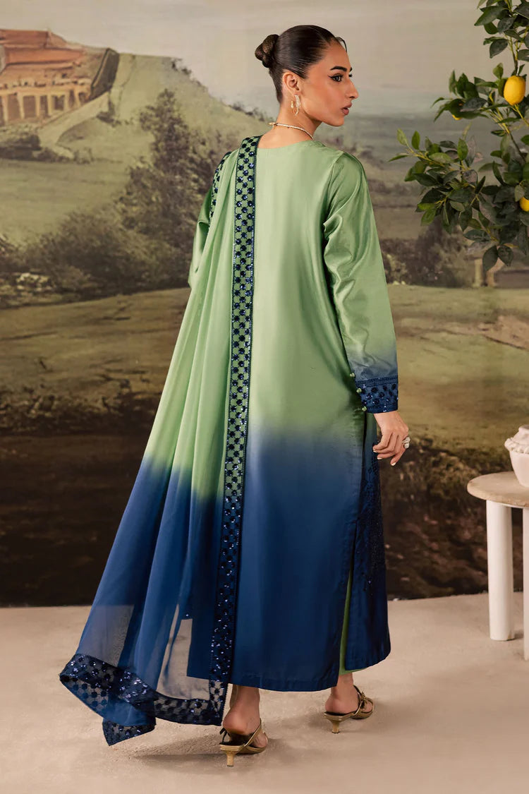NUREH-3PC SHAMOZE SILK PRINTED EMBROIDERED SHIRT WITH SOFT SILK PRINTED EMB DUPATTA & TROUSER-W.J-1963