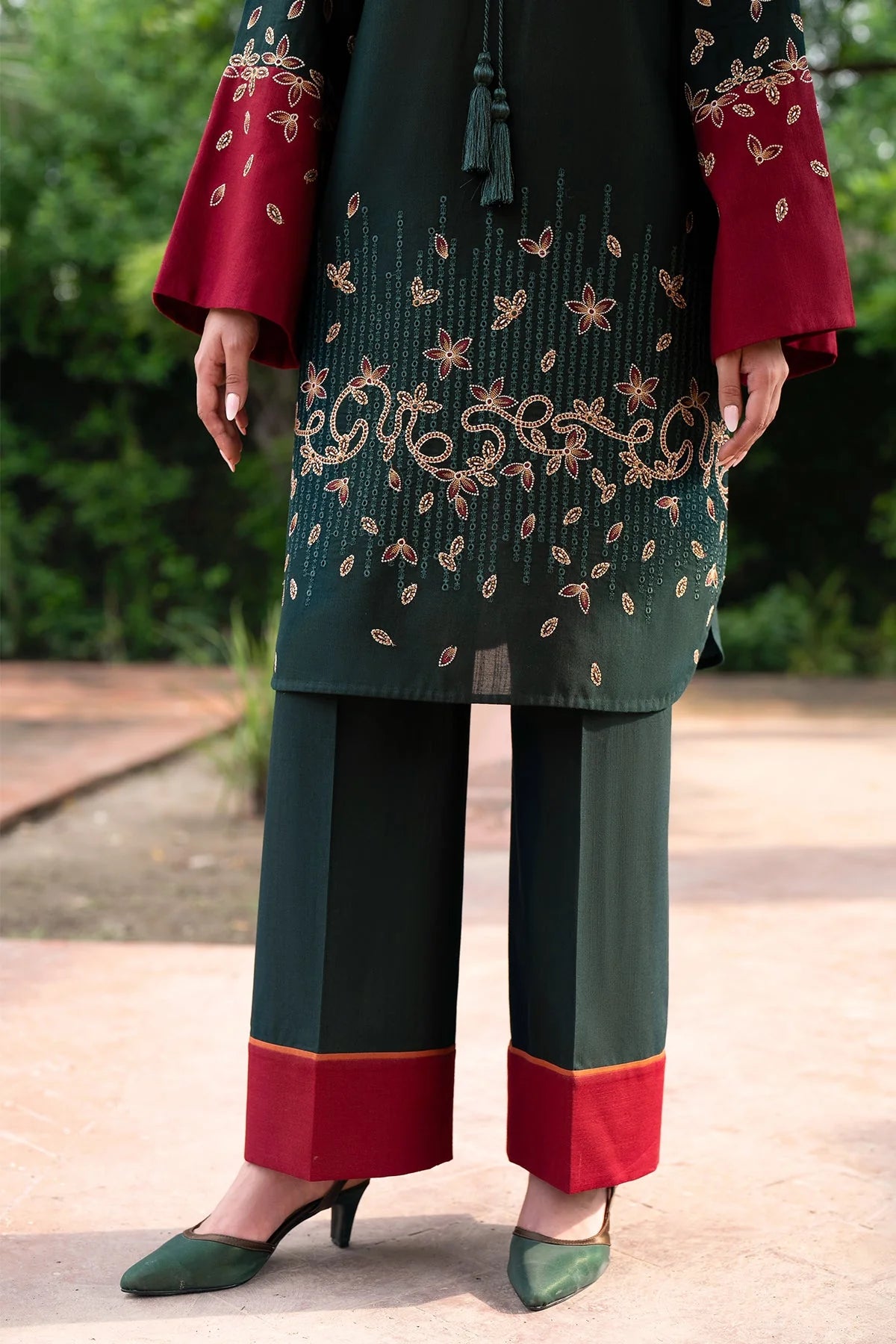 JAZMIN-3PC DHANAK EMBROIDRED SHIRT WITH WOOL PRINT SHAWL AND TROUSER-W.J-1023