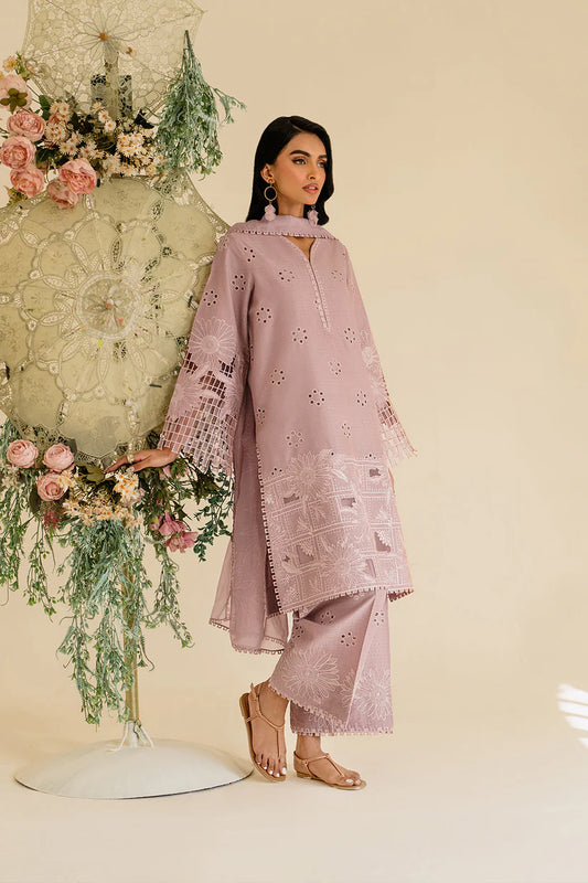 IZNIK-3PC LAWN EMBROIDERED SHIRT WITH KHAADI NET DUPATTA & TROUSER-W.J-1741