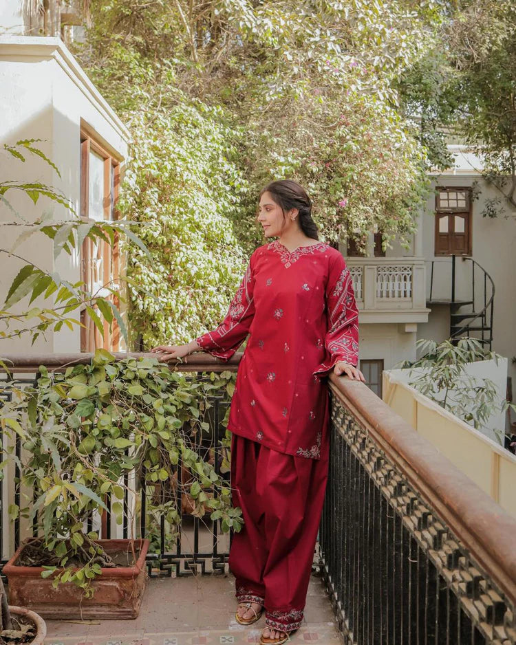 URGE-2PC DHANAK EMBROIDERED SHIRT AND EMBROIDRED TROUSER-WJ-1945