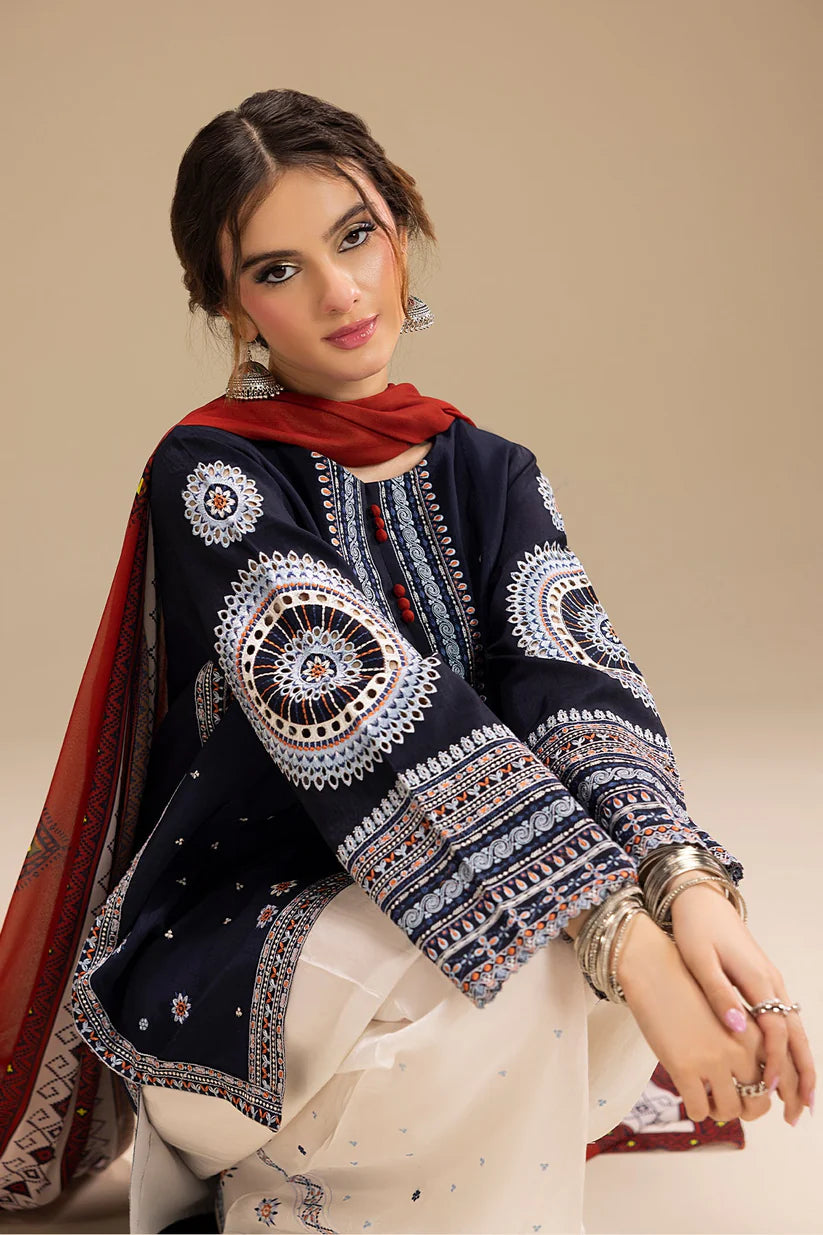 JAZMIN-3PC DHANAK EMBROIDERED SHIRT WITH CORTRAI WOOL PRINTED SHAWL AND EMB TROUSER-W.J-1789