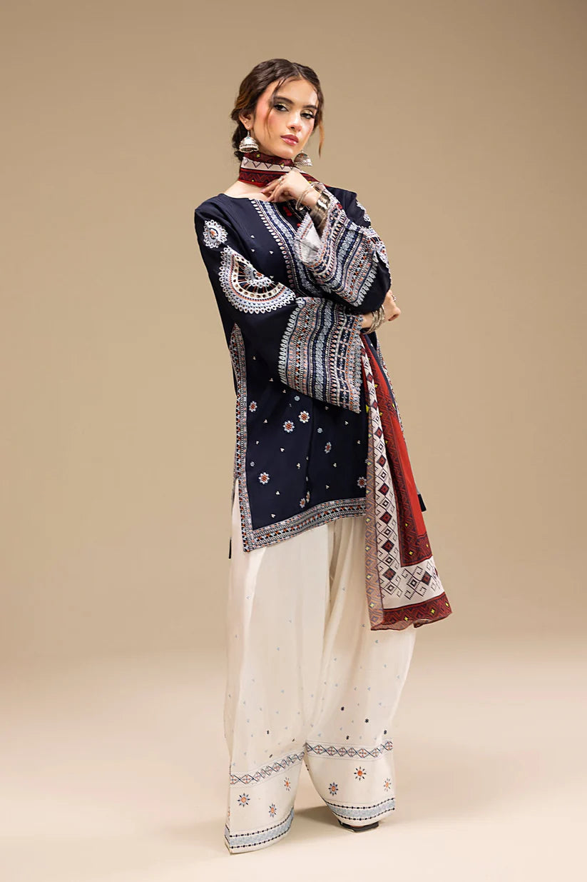 JAZMIN-3PC DHANAK EMBROIDERED SHIRT WITH CORTRAI WOOL PRINTED SHAWL AND EMB TROUSER-W.J-1789