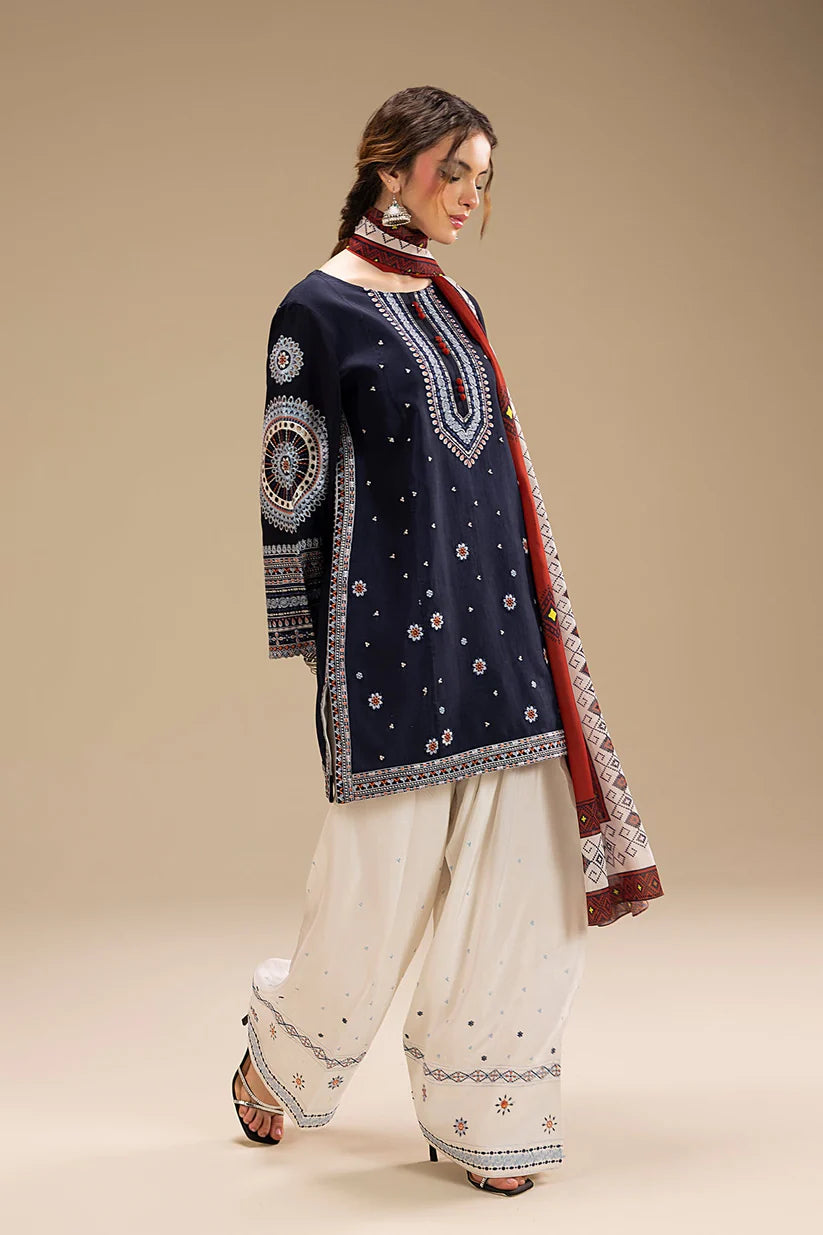 JAZMIN-3PC DHANAK EMBROIDERED SHIRT WITH CORTRAI WOOL PRINTED SHAWL AND EMB TROUSER-W.J-1789