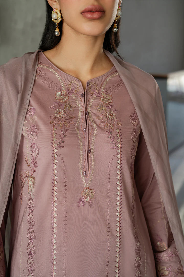 IZNIK-3PC DHANAK EMBROIDERED SHIRT WITH COUTRAI PRINTED SHAWL AND TROUSER-W.J-1805