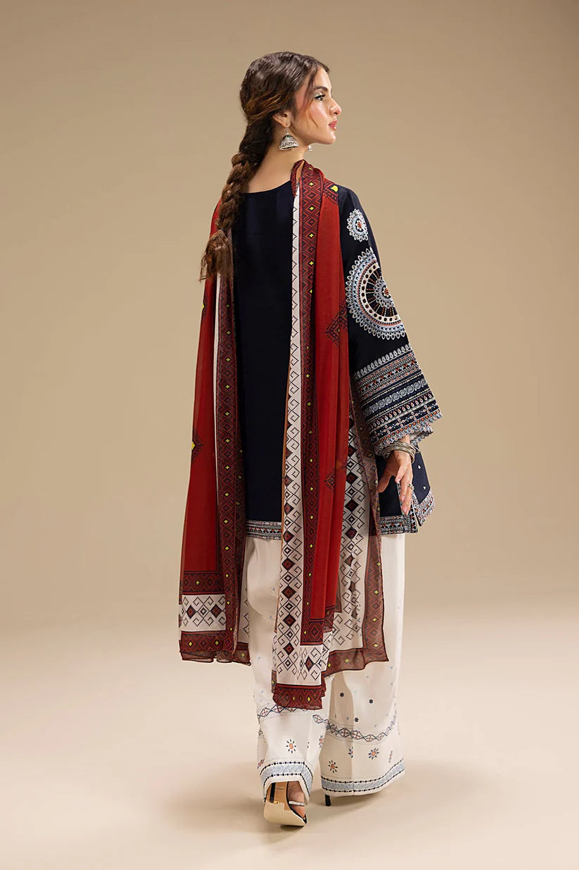 JAZMIN-3PC DHANAK EMBROIDERED SHIRT WITH CORTRAI WOOL PRINTED SHAWL AND EMB TROUSER-W.J-1789