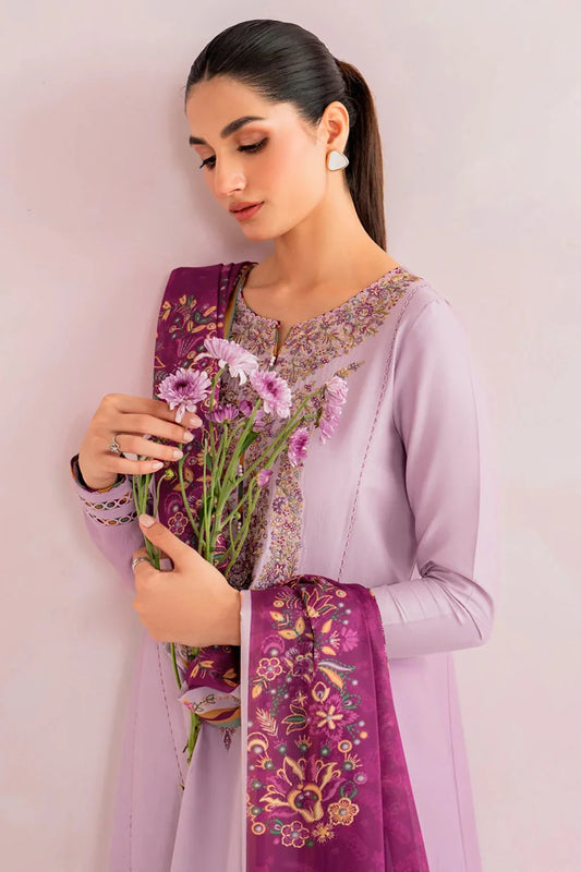 JAZMIN - 3PC LAWN EMBROIDERED SHIRT WITH MONARK PRINTED DUPATTA AND TROUSER-W.J-1762