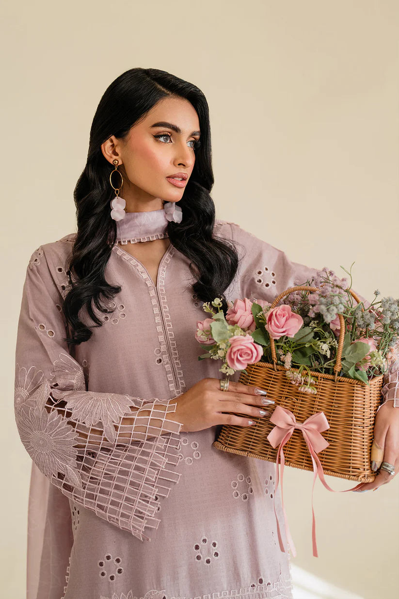 IZNIK-3PC LAWN EMBROIDERED SHIRT WITH KHAADI NET DUPATTA & TROUSER-W.J-1741