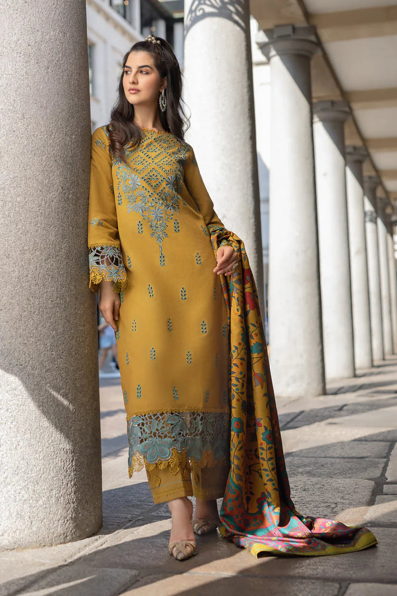 RANG RASIYA-3PC DHANAK EMBROIDERED SHIRT WITH COURTRAI PRINTED SHAWL AND TROUSER-W.J-1358