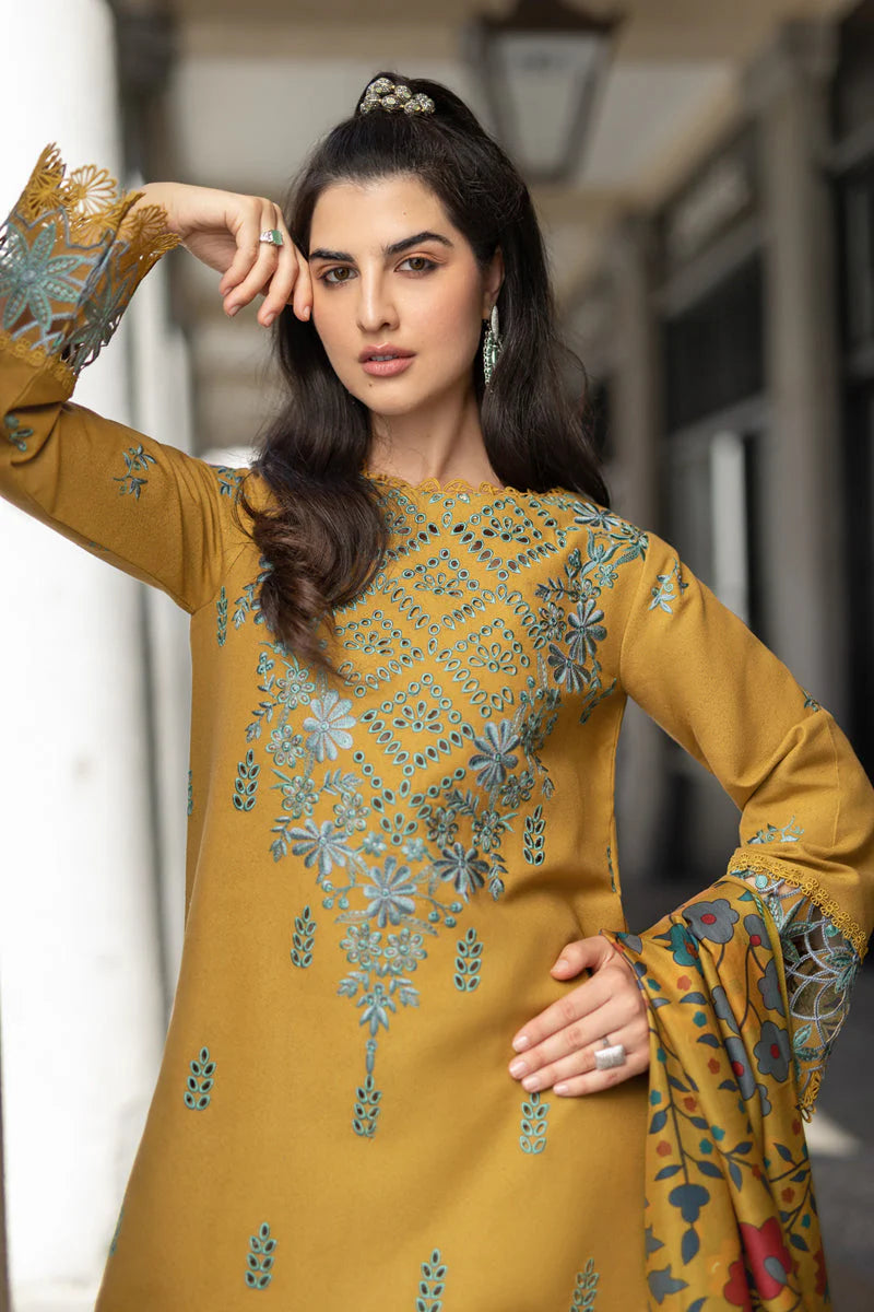 RANG RASIYA-3PC DHANAK EMBROIDERED SHIRT WITH COURTRAI PRINTED SHAWL AND TROUSER-W.J-1358