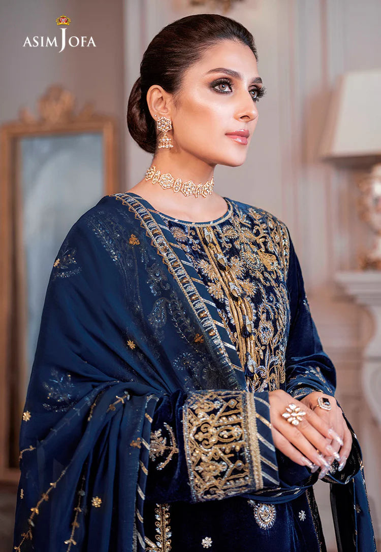 ASIM JOFA-3PC VELVET EMBROIDERED SHIRT WITH CHIFFON EMBROIDERED DUPATTA & TROUSER-W.J-2029