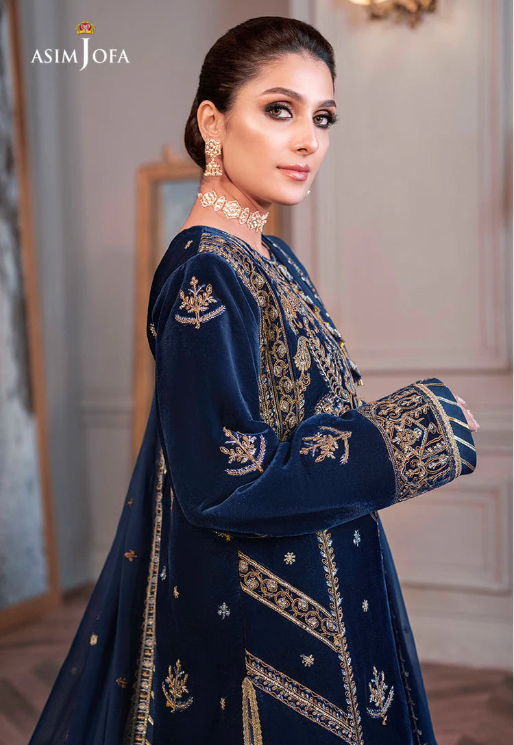ASIM JOFA-3PC VELVET EMBROIDERED SHIRT WITH CHIFFON EMBROIDERED DUPATTA & TROUSER-W.J-2029