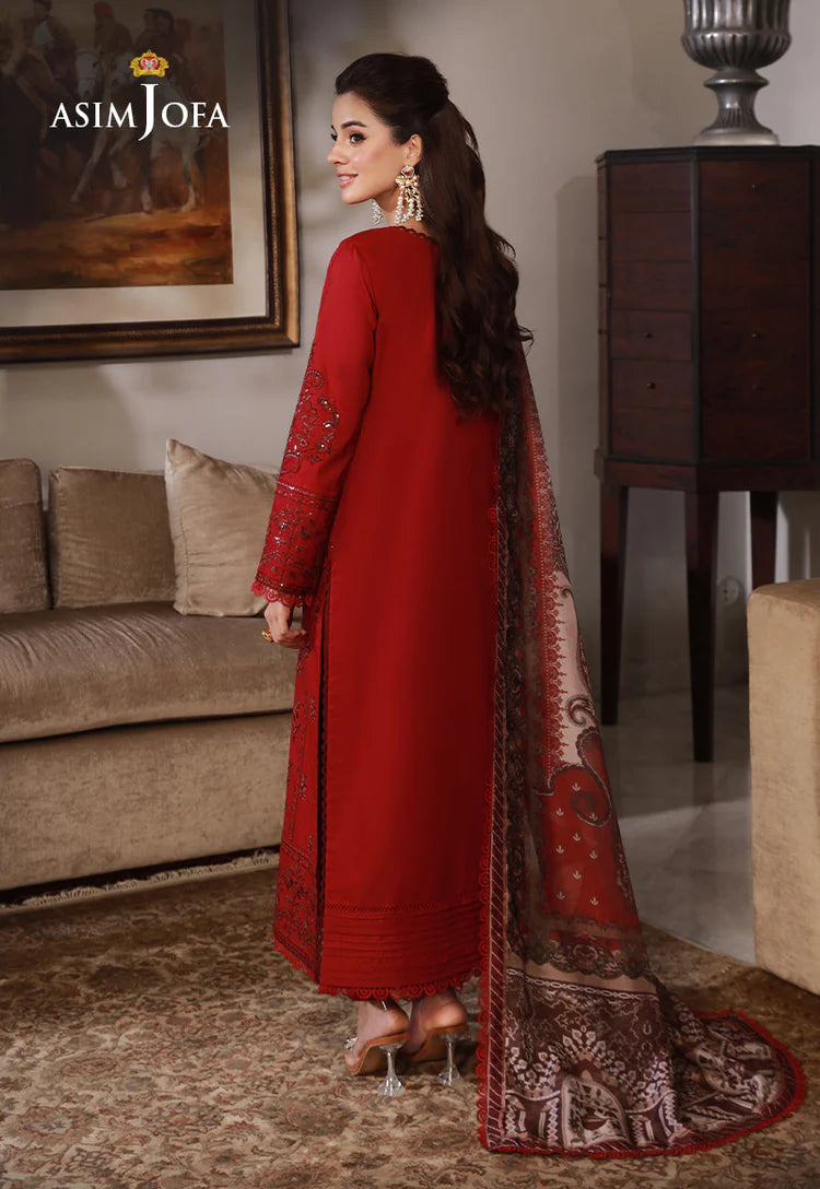 ASIM JOFA-3PC DHANAK SEQUIN EMBROIDRED SHIRT WITH COURTRAI PRINTED SHAWL AND TROUSER-WJ-1937