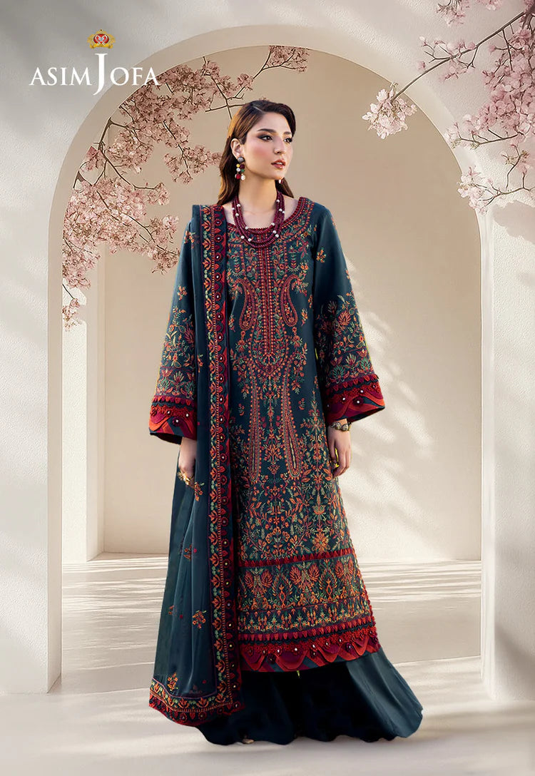 ASIM JOFA-3PC DHANAK EMBROIDERED SHIRT WITH DHANAK EMBROIDERED SHAWL AND TROUSER -WJ-1938