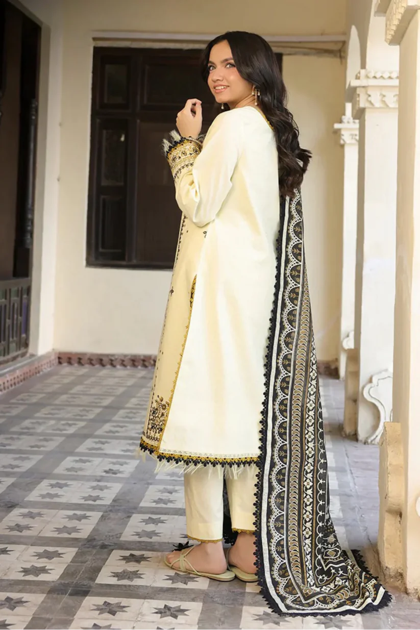 ASIM JOFA - 3PC LAWN EMBROIDERED SHIRT WITH MONARK PRINTED DUPATTA AND TROUSE -W.J-1771