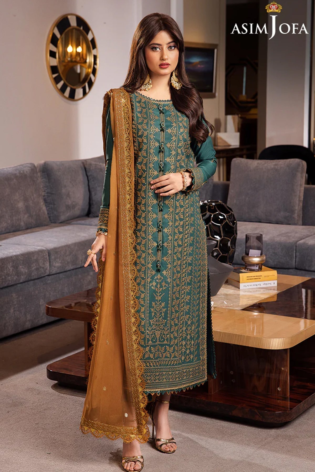 ASIM JOFA -3PC LAWN EMBROIDERED WITH BAMBER CHIFFON EMBROIDERED DUPATTA-W.J-1527