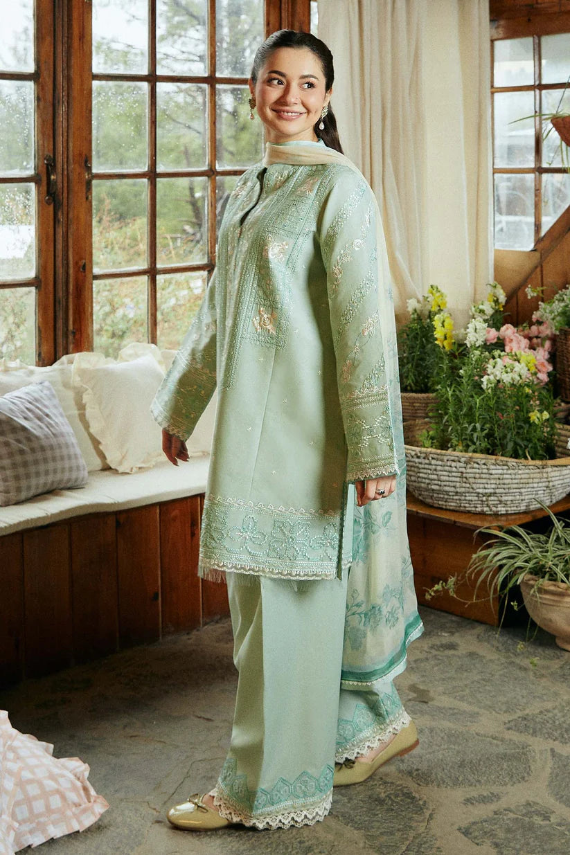 ZARA SHAHJAHAN-3PC DHANAK EMBROIDERED SHIRT WITH CORTRAI WOOL PRINTED SHAWL AND EMB TROUSER -W.J-1789