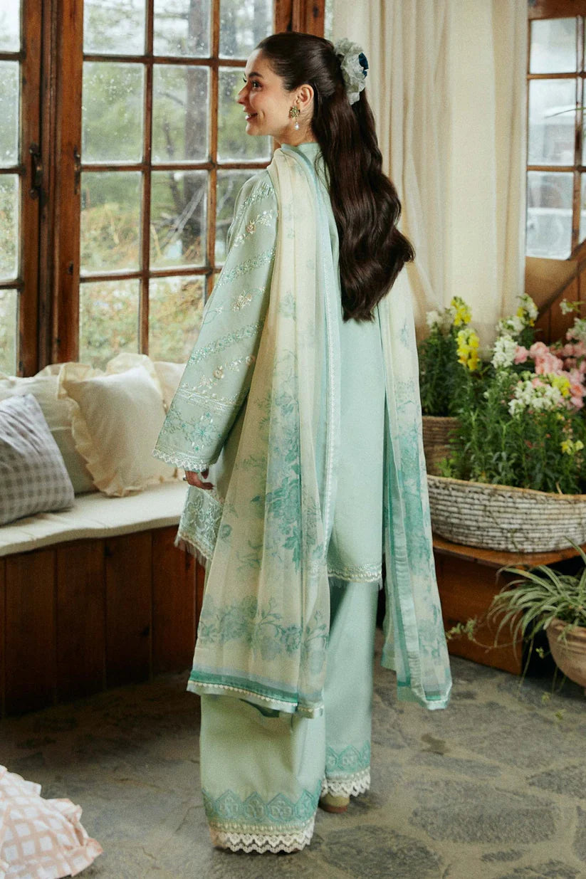 ZARA SHAHJAHAN-3PC DHANAK EMBROIDERED SHIRT WITH CORTRAI WOOL PRINTED SHAWL AND EMB TROUSER -W.J-1789