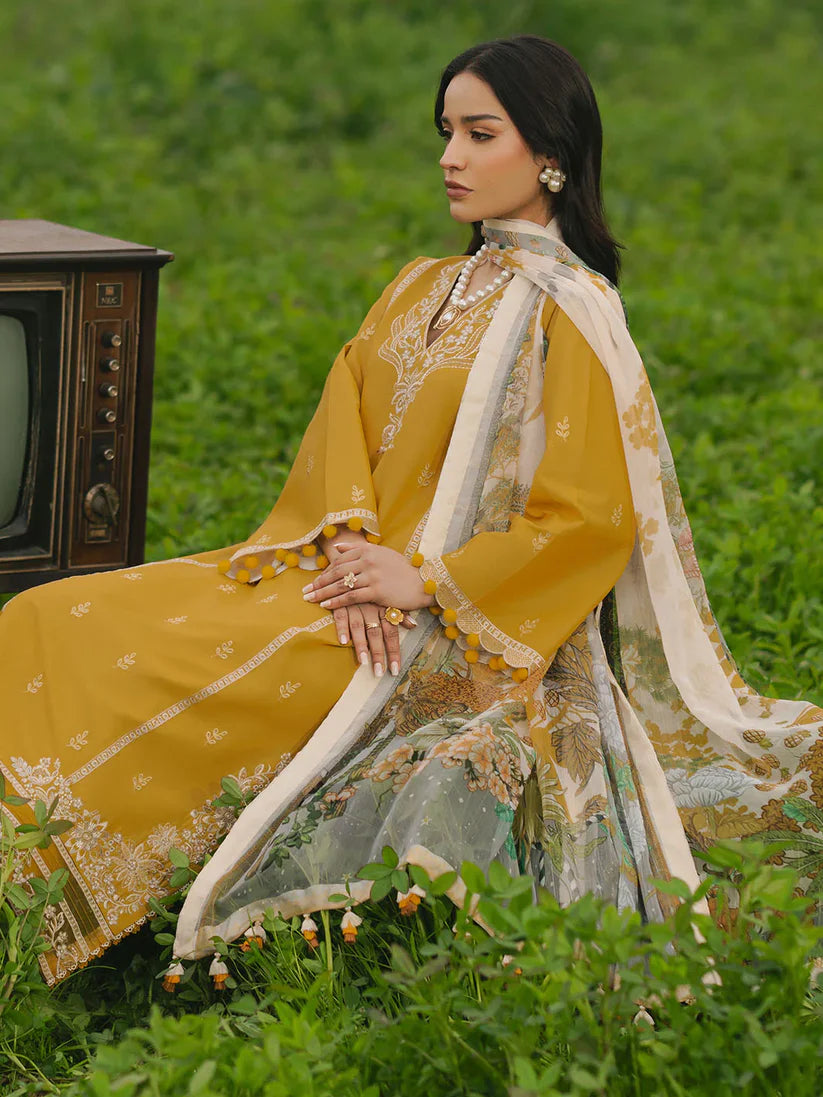 IZEL-3PC LAWN EMBROIDERED SHIRT WITH MONARK PRINT DUPATTA AND TROUSER-W.J-1670