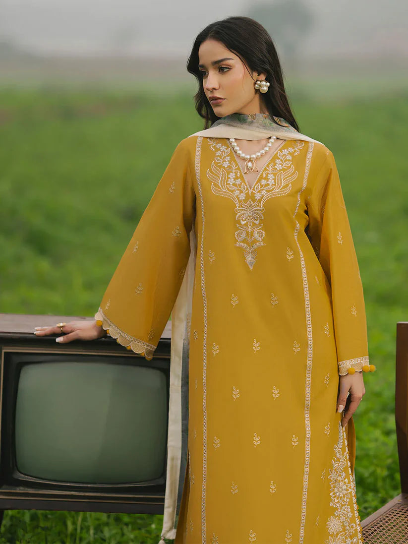 IZEL-3PC LAWN EMBROIDERED SHIRT WITH MONARK PRINT DUPATTA AND TROUSER-W.J-1670