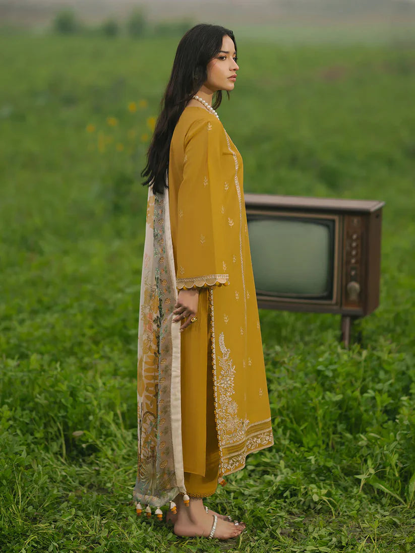 IZEL-3PC LAWN EMBROIDERED SHIRT WITH MONARK PRINT DUPATTA AND TROUSER-W.J-1670