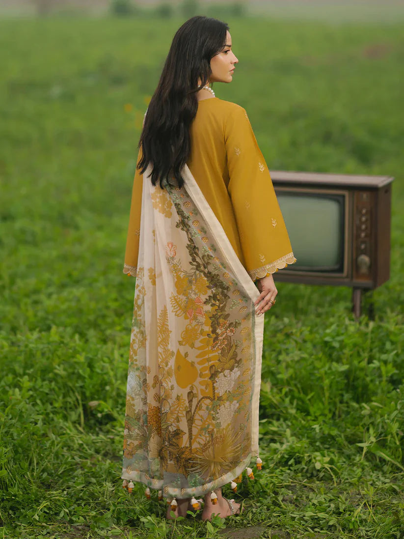 IZEL-3PC LAWN EMBROIDERED SHIRT WITH MONARK PRINT DUPATTA AND TROUSER-W.J-1670