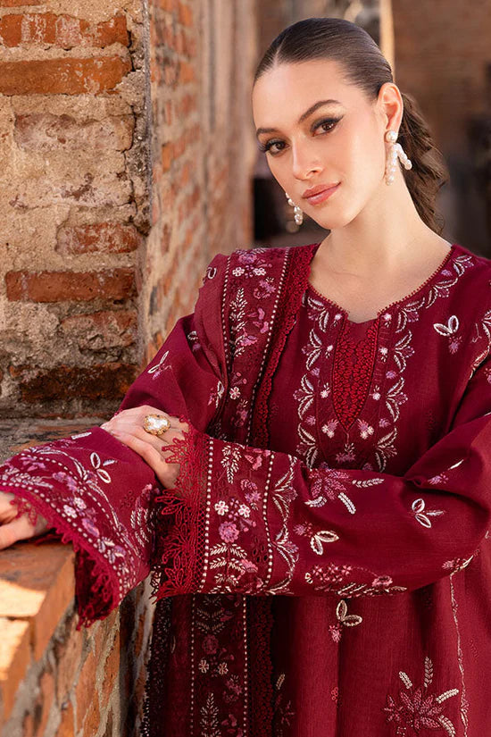 GARNET-3PC DHANAK EMBROIDERED SHIRT WITH DHANAK EMBROIDERED SHAWL & TROUSER-W.J-2017