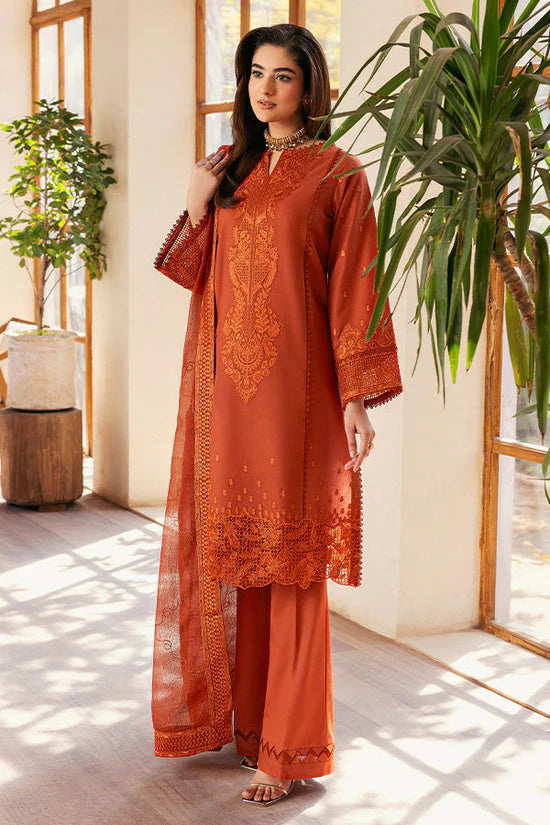 SAPPHIRE-3PC DHANAK EMBROIDERED SHIRT WITH KHADDI NET EMB DUPATTA AND TROUSER-W.J-1999