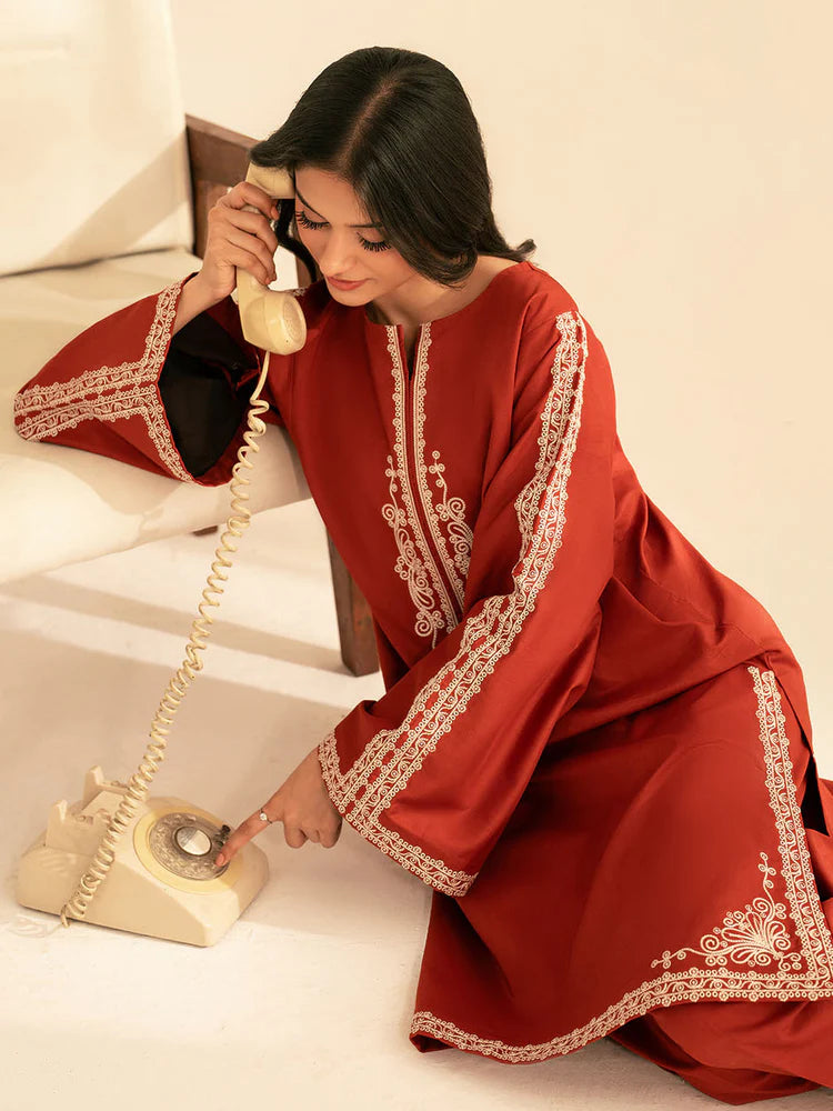 BATIK-2PC DHANAK EMBROIDRED SHIRT WITH DHANAK EMBROIDRED SLEEVES-WJ-1949