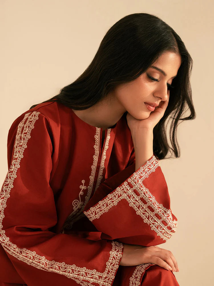 BATIK-2PC DHANAK EMBROIDRED SHIRT WITH DHANAK EMBROIDRED SLEEVES-WJ-1949