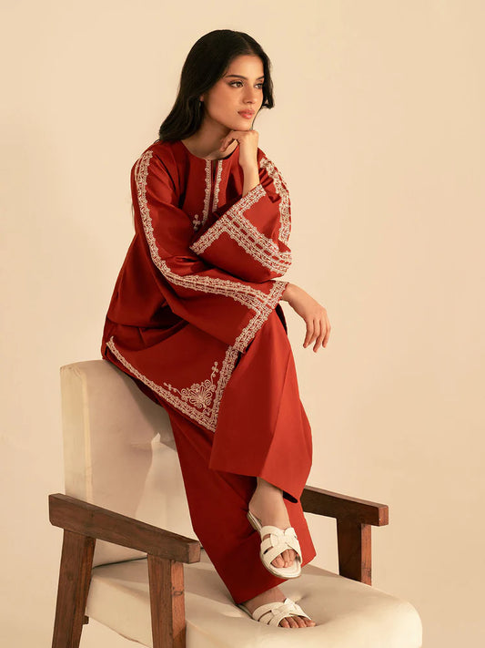 BATIK-2PC DHANAK EMBROIDRED SHIRT WITH DHANAK EMBROIDRED SLEEVES-WJ-1949