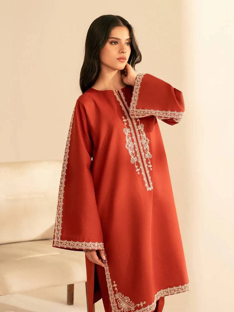 BATIK-2PC DHANAK EMBROIDRED SHIRT WITH DHANAK EMBROIDRED SLEEVES-WJ-1949
