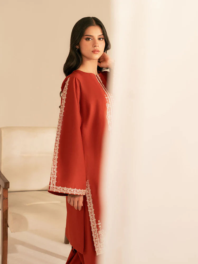 BATIK-2PC DHANAK EMBROIDRED SHIRT WITH DHANAK EMBROIDRED SLEEVES-WJ-1949