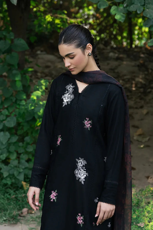 ZIVA - 3PC DHANAK EMBROIDERED SHIRT WITH TWILL PRINTED SHAWL & TROUSER-W.J-1791