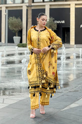 WEARJORA-3PC KARANDI PRINTED EMBROIDERED SHIRT WITH KARANDI PRINTED EMB SHAWL & PRINTED TROUSER-W.J-