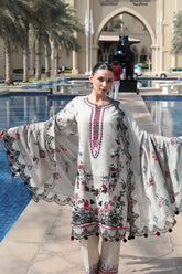 WEARJORA-3PC KARANDI PRINTED EMBROIDERED SHIRT WITH KARANDI PRINTED EMB SHAWL & PRINTED TROUSER-W.J-