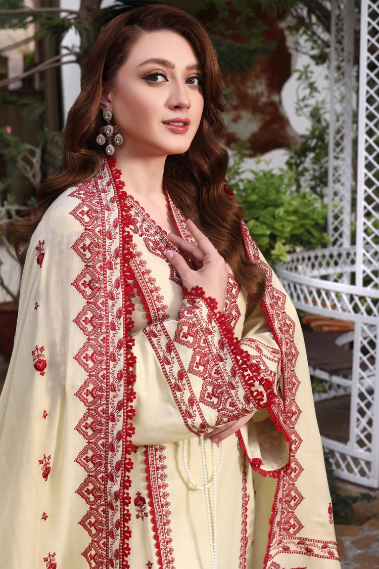 ASIM JOFA-3PC DHANAK EMBROIDERED SHIRT WITH DHANAK EMBROIDERED SHAWL & TROUSER-WJ-1952